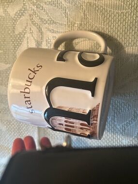 Starbucks Cream Ceramic Mug with Black and Brown Lettering